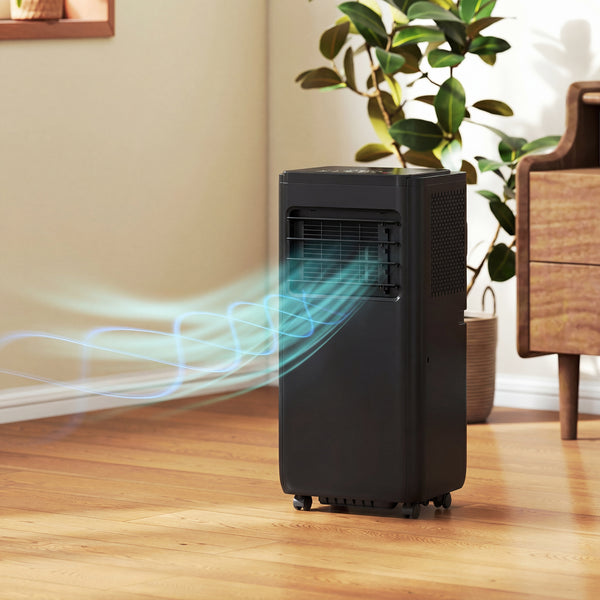 Climatiseur portable 4 en 1, 8000 BTU avec fonctions refroidissement, déshumidification, ventilation, mode sommeil, télécommande vocale Wi-Fi, noir