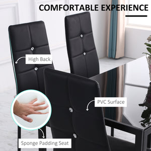 Set of 6 chairs with tufted backrest and padded seat, black