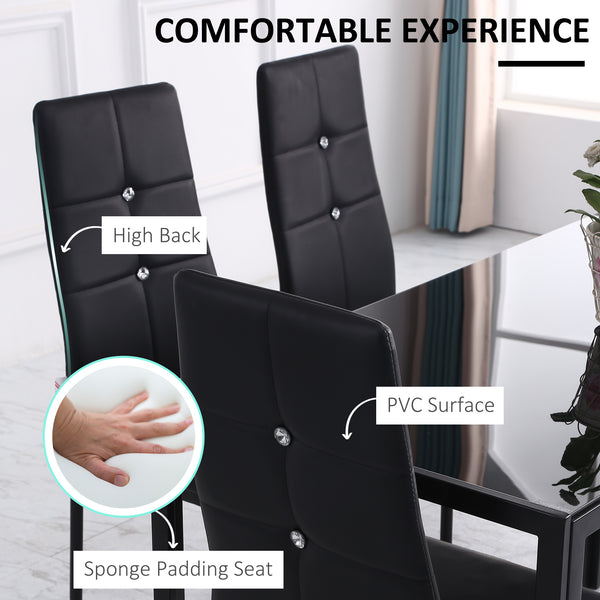 Set of 6 chairs with tufted backrest and padded seat, black