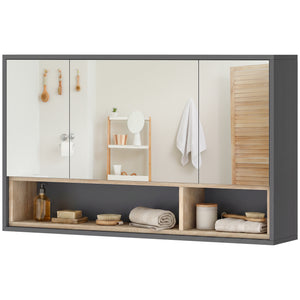 Armoire murale de salle de bain avec miroir et 8 compartiments de rangement, gris