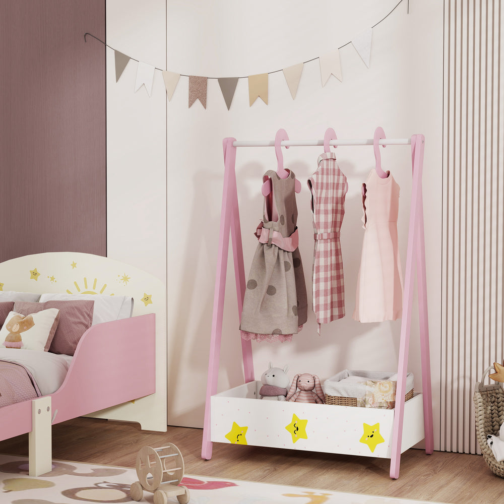 Portant à vêtements avec étagère de rangement et cintres, rose