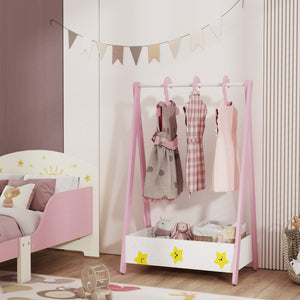 Portant à vêtements avec étagère de rangement et cintres, rose