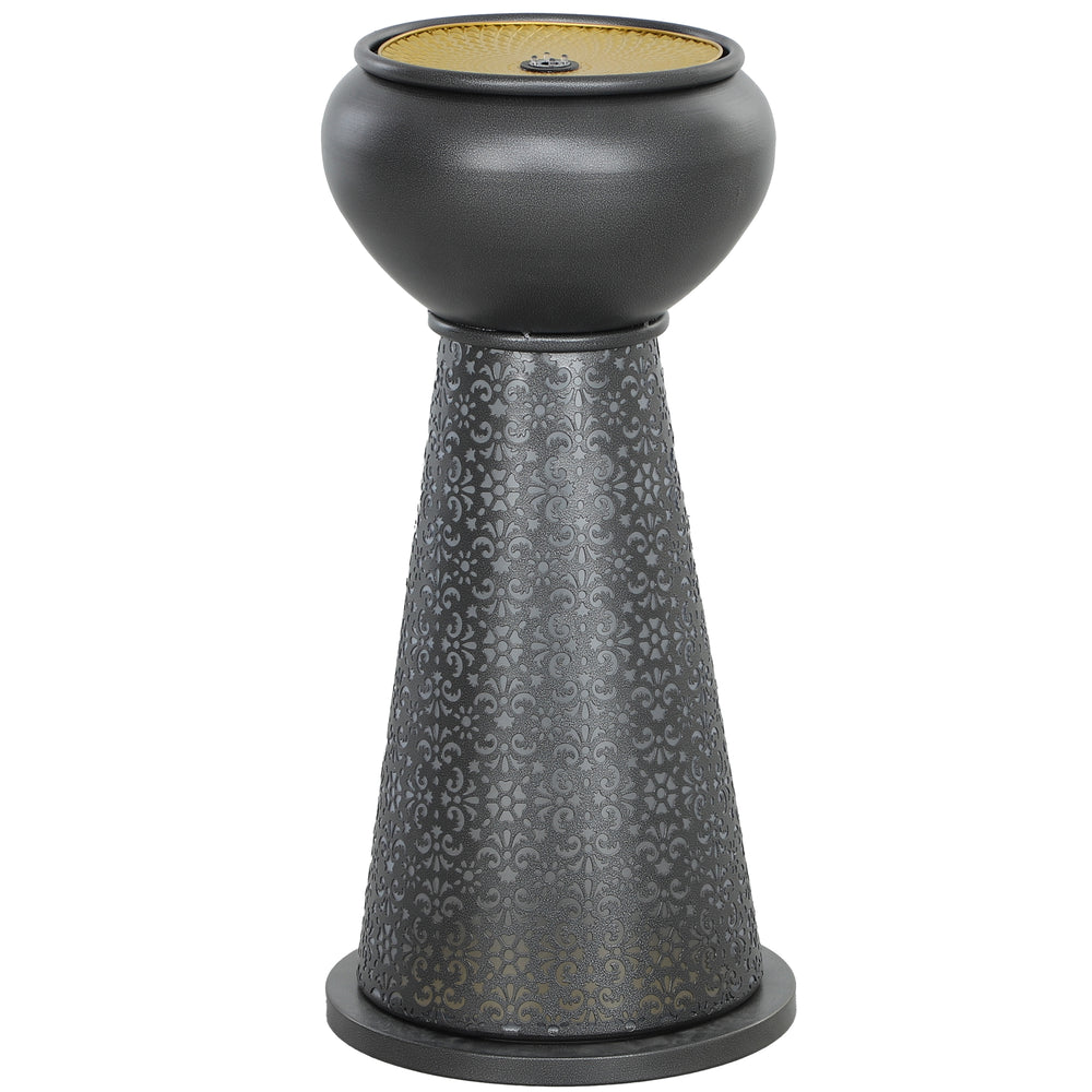 Fontaine d'extérieur avec lumières LED, cascade de jardin à débit réglable avec base florale découpée, gris foncé et jaune