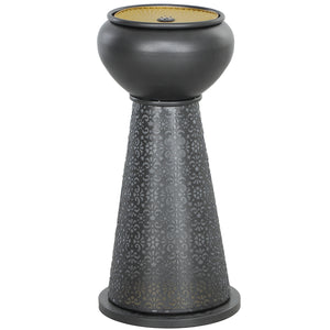 Fontaine d'extérieur avec lumières LED, cascade de jardin à débit réglable avec base florale découpée, gris foncé et jaune