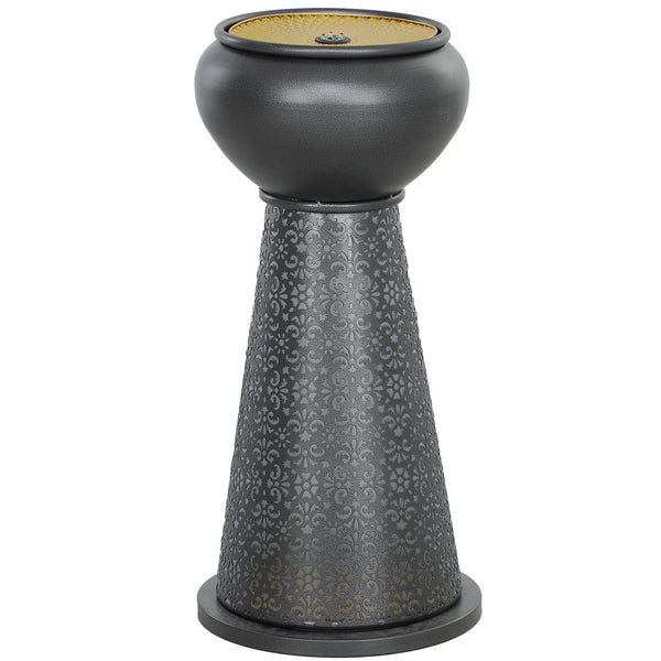 Fontaine d'extérieur avec lumières LED, cascade de jardin à débit réglable avec base florale découpée, gris foncé et jaune