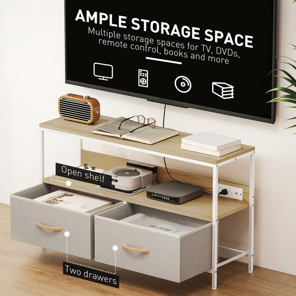 Meuble avec station de charge et étagère ouverte pour TV 47 pouces, chêne