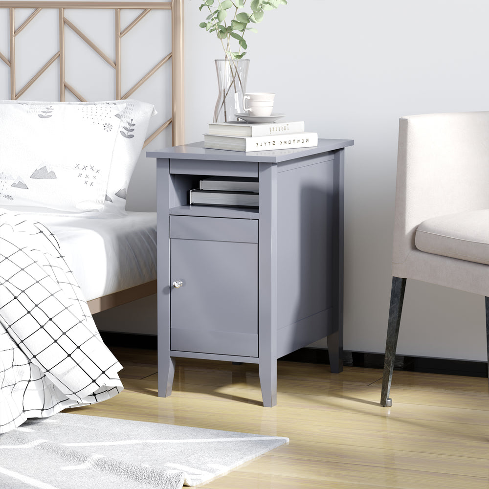 Table de chevet moderne en bois à 3 niveaux avec étagère coulissante, gris