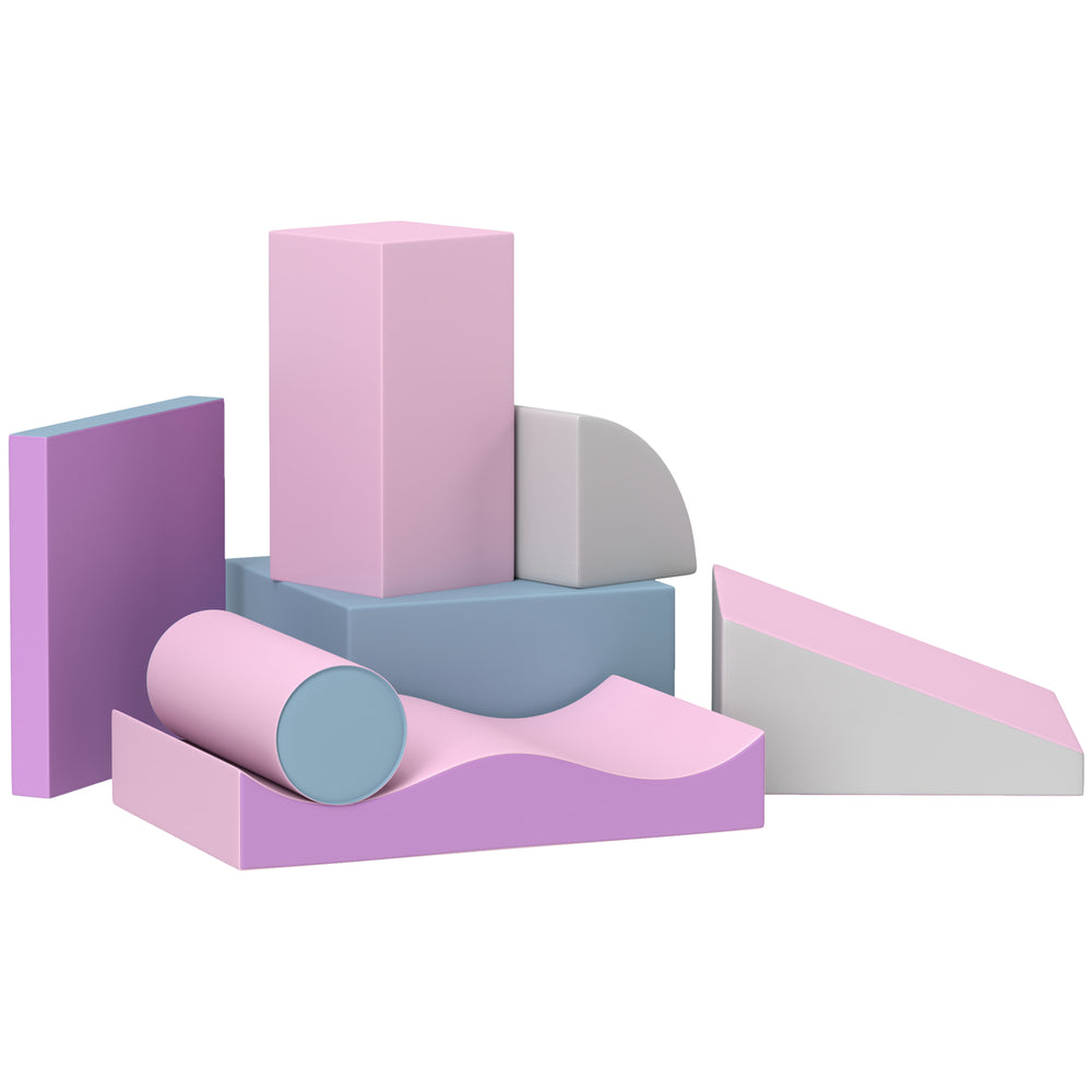 Lot de 7 blocs d'escalade en mousse souple modulaires pour enfants, rose/mauve