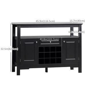 Sideboard Buffet Cabinet, 46" Kitchen Storage Cabinet with Wine Rack and Drawer, Coffee Bar Station, Black