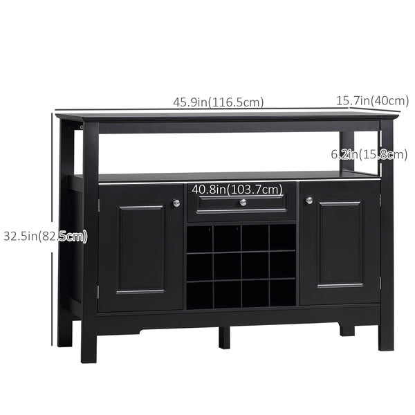 Sideboard Buffet Cabinet, 46" Kitchen Storage Cabinet with Wine Rack and Drawer, Coffee Bar Station, Black