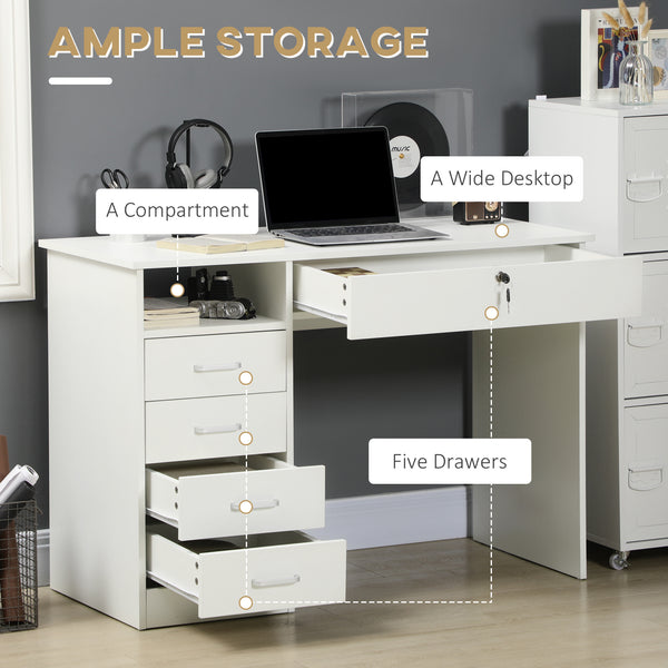 Computer desk with lockable drawer and open compartment, white