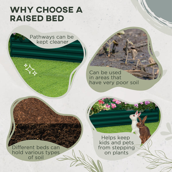 Raised galvanized steel planter with vegetable stakes, green