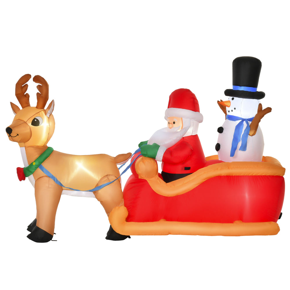 Père Noël gonflable et bonhomme de neige sur traîneau avec renne de 2m
