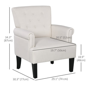 Fauteuil d'appoint en tissu avec pieds en bois et accoudoirs arrondis, blanc crème