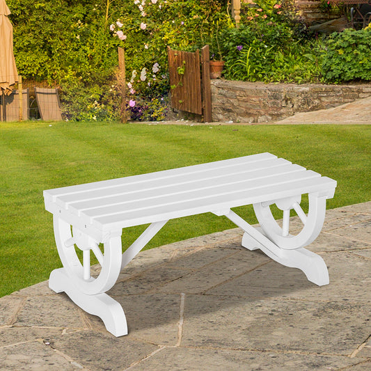 Outsunny Rustic Wood Wheel Outdoor Garden Bench for 2-Person with a Unique Wheel Design on the Legs &amp; Strong Build, White |