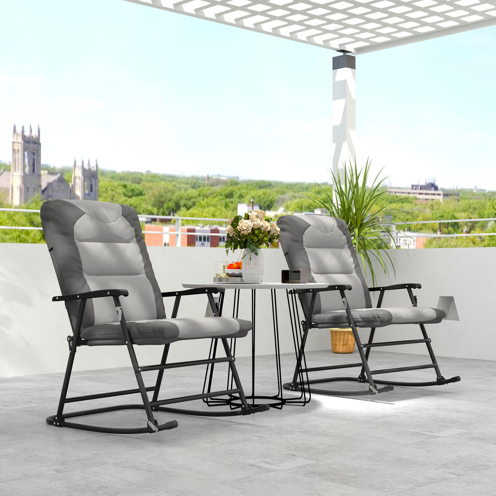 Lot de 2 fauteuils à bascule pliants rembourrés avec accoudoirs, gris clair