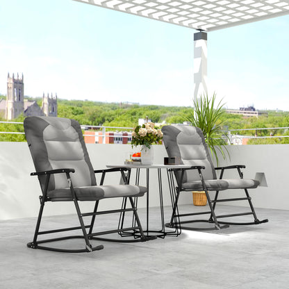 Outsunny Set of 2 Padded Folding Rocking Chairs with Armrests, Light Grey