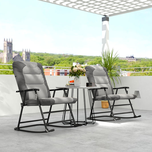 Outsunny Set of 2 Padded Folding Rocking Chairs with Armrests, Light Grey