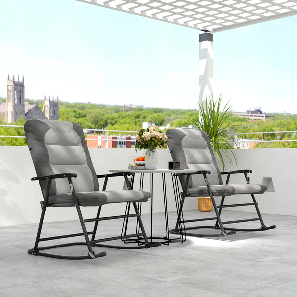 Lot de 2 fauteuils à bascule pliants rembourrés avec accoudoirs, gris clair