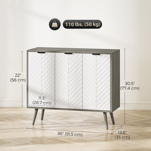 Buffet moderne avec étagères réglables et 3 portes, gris