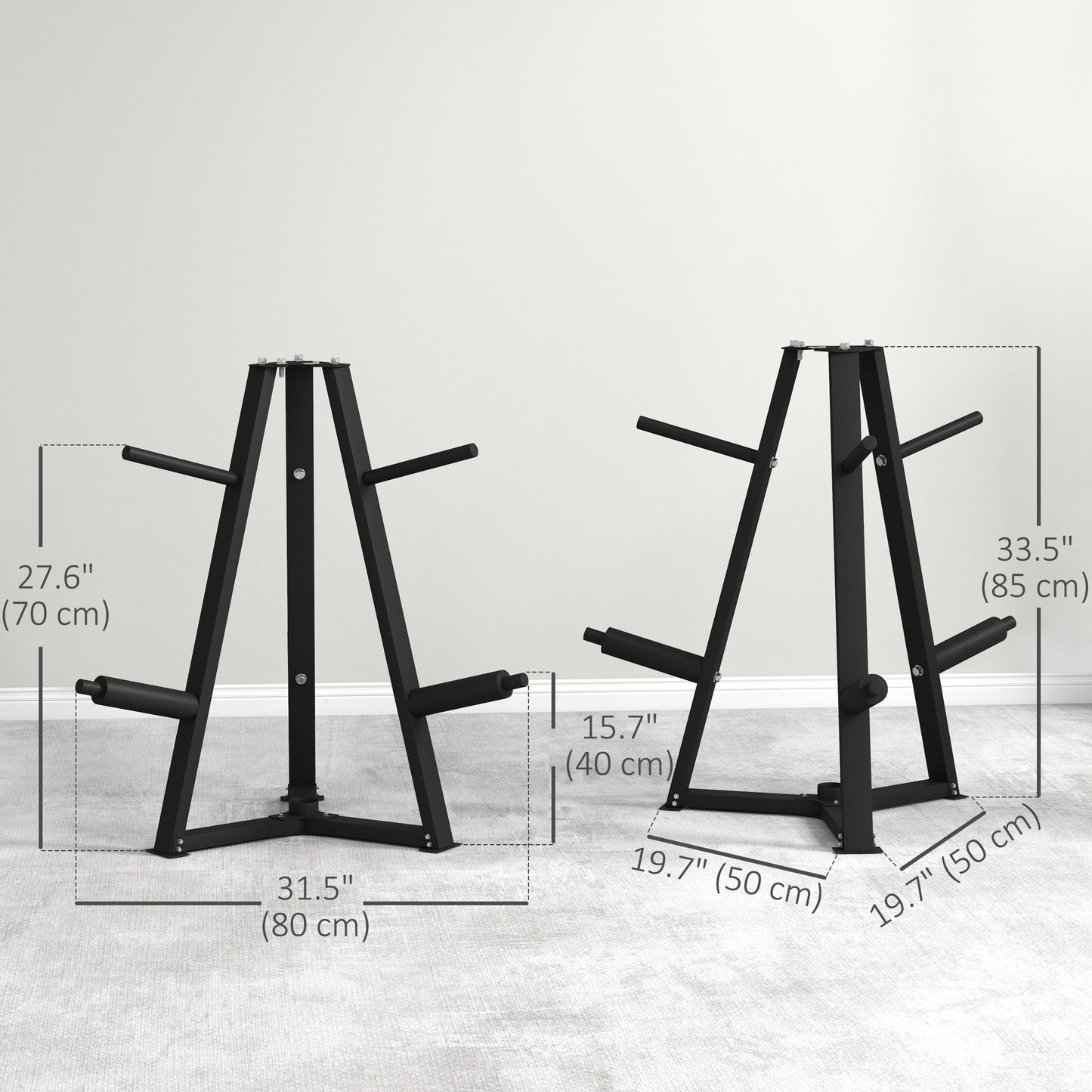 Weight rack for 2.5 or 5 cm discs, 300 kg capacity, for your home gym storage