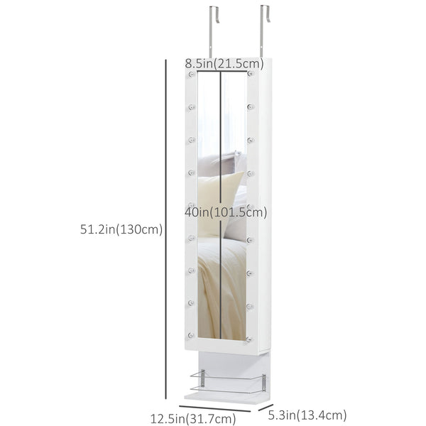 Armoire à bijoux avec miroir, 18 lumières LED, blanc