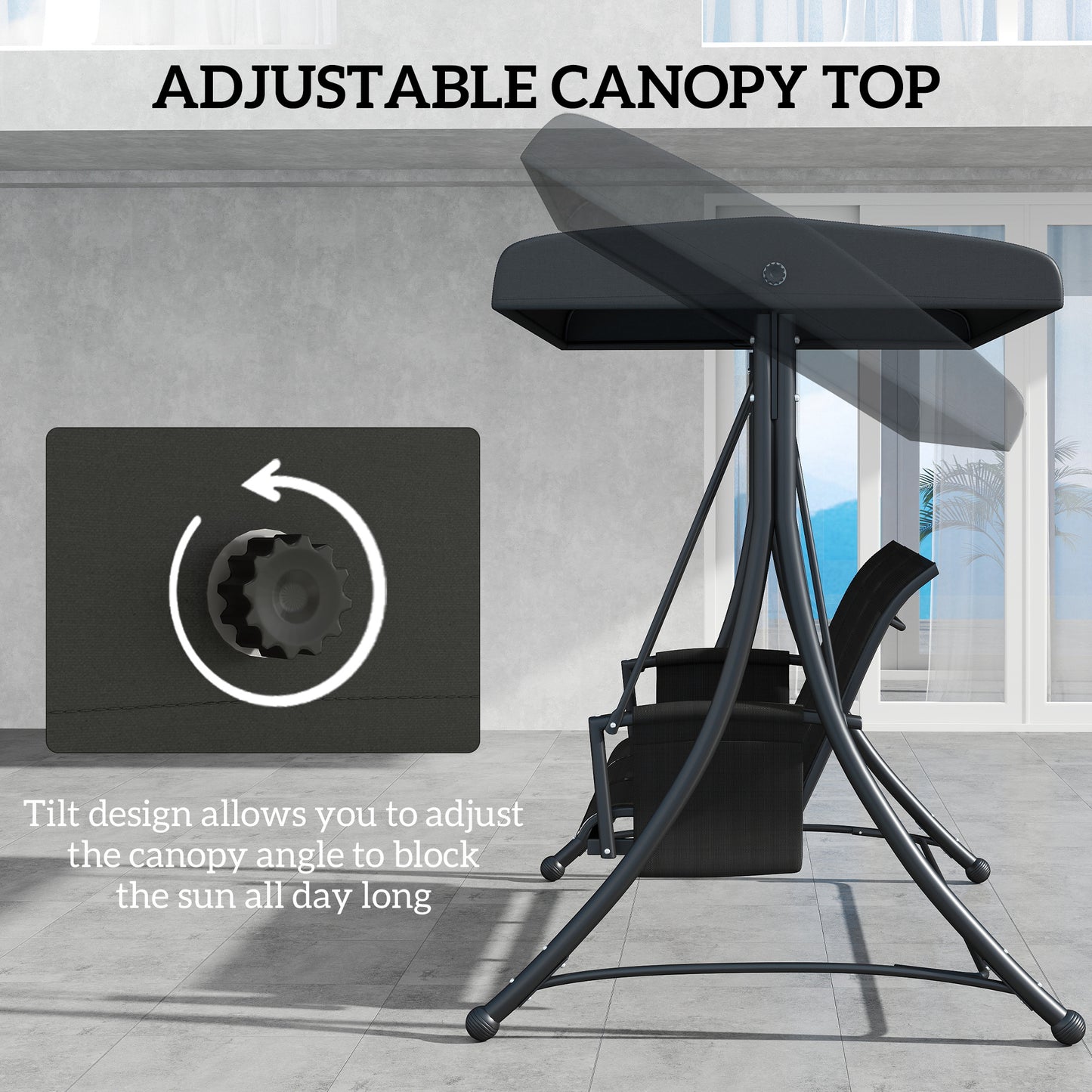 Outsunny 3 Person Outdoor Swing with Adjustable Canopy, Black