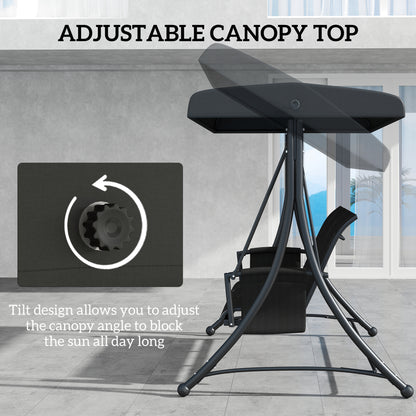 Outsunny 3 Person Outdoor Swing with Adjustable Canopy, Black