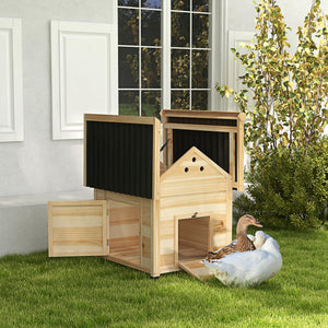 Wooden duck house with opening roof and double door