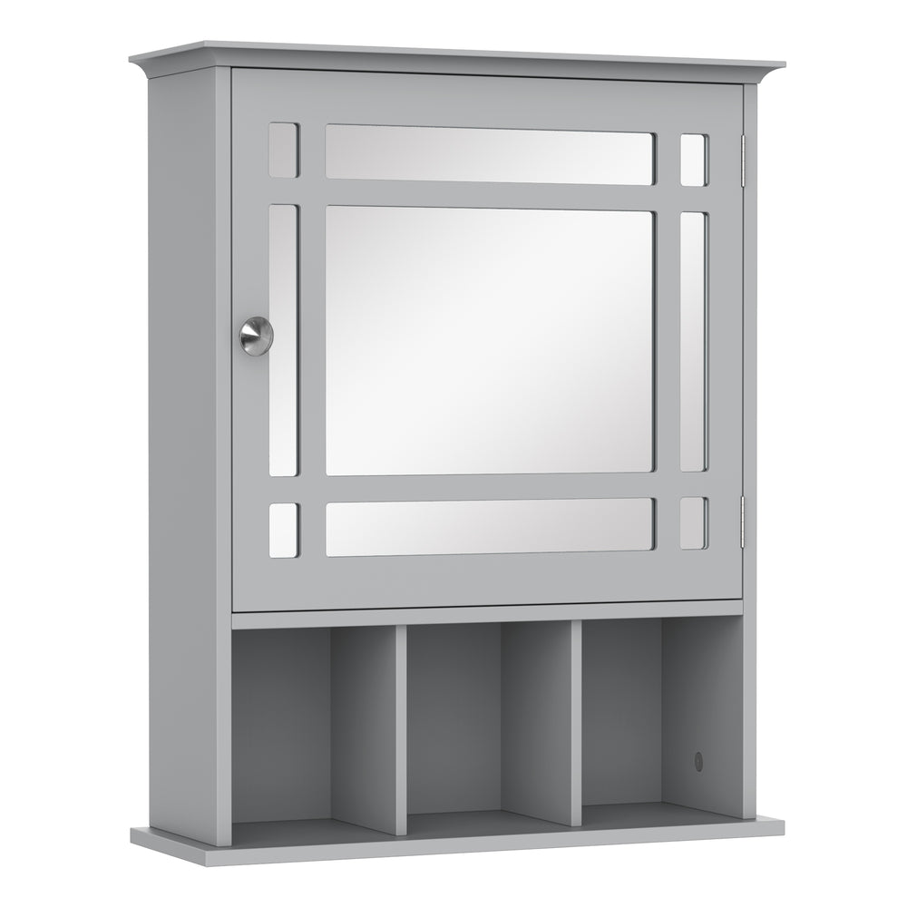 Armoire de salle de bain avec porte miroir et 3 étagères, gris