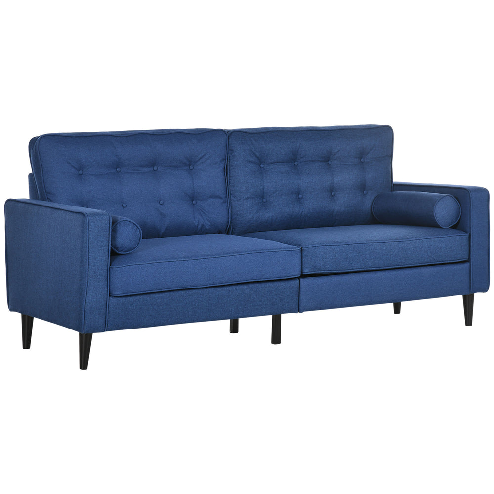 Canapé Mid-Century avec coussin de dossier capitonné, bleu foncé