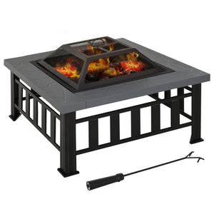 Foyer au bois carré 34" en acier portable avec pare-étincelles, noir
