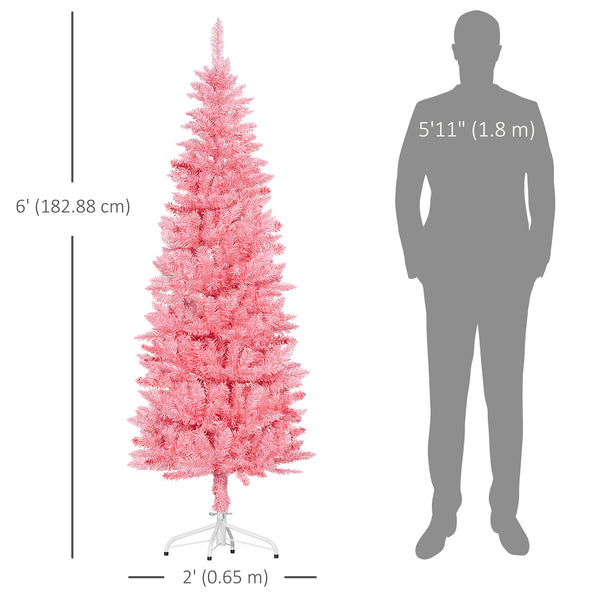 Sapin de Noël artificiel de 6 pieds de haut avec 479 branches et base en acier rose