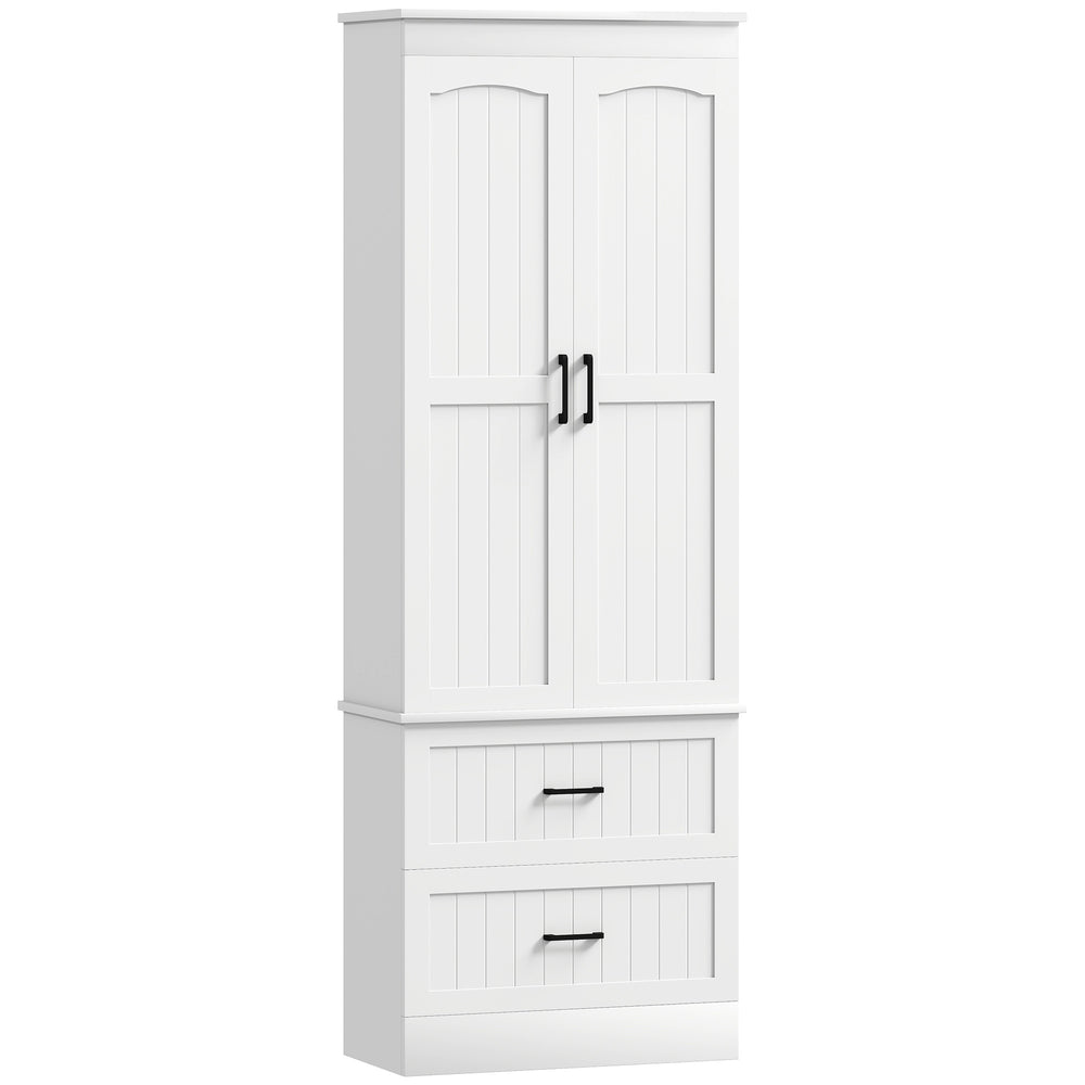 67-inch tall storage cabinet with adjustable shelves and 2 drawers, White