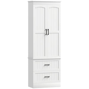 Armoire de rangement haute 67 po, avec étagères réglables et 2 tiroirs, Blanc