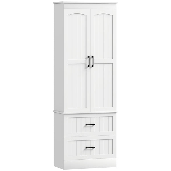 Armoire de rangement haute 67 po, avec étagères réglables et 2 tiroirs, Blanc