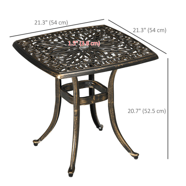 Aluminium Outdoor Side Table with Umbrella Hole, 21" Square Patio Coffee Table End Table, Bronze