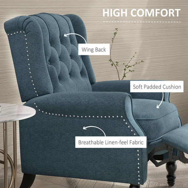 Fauteuil inclinable à oreilles avec repose-pieds, bleu