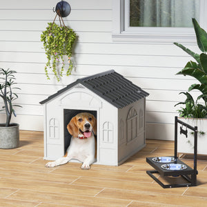 Outdoor plastic kennel with vents, grey