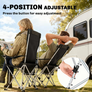 Ensemble de 2 chaises de camping inclinables avec repose-pieds, pliante avec appui-tête, porte-gobelet et sac de rangement, orange