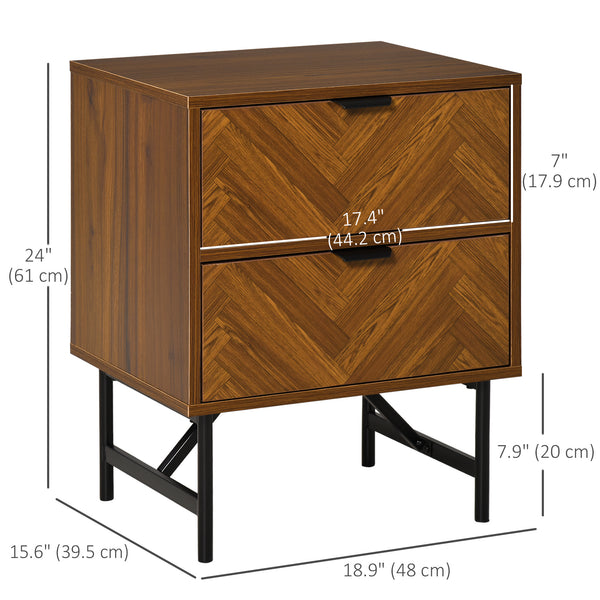 Table de chevet avec 2 tiroirs, couleur noyer