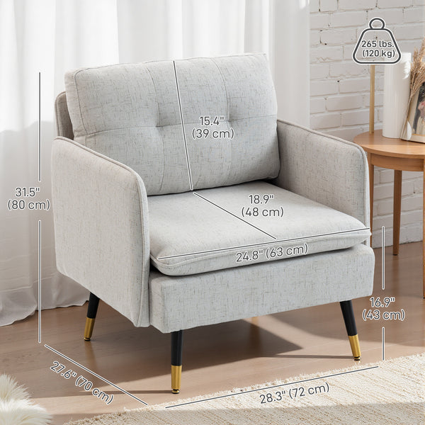 Set of 2 upholstered accent chairs with tufted back and steel legs, grey