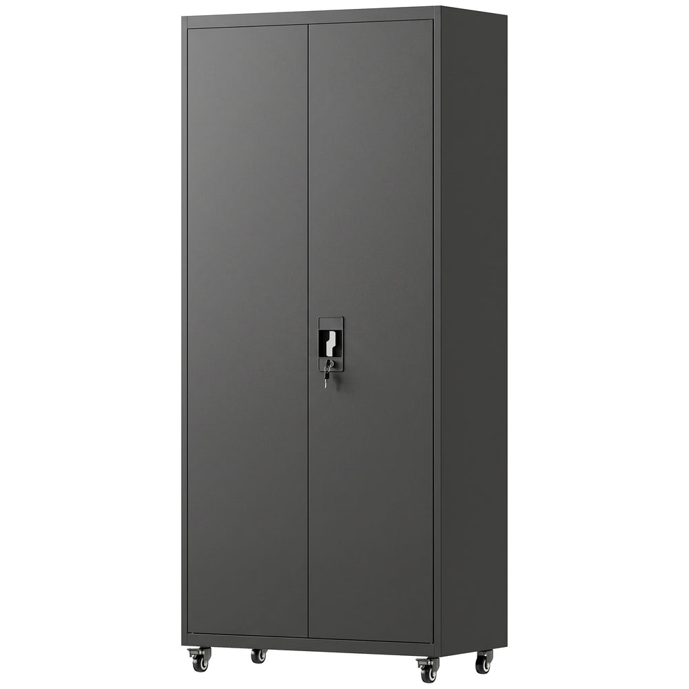71-inch Rolling Reinforced Garage Cabinet, Black