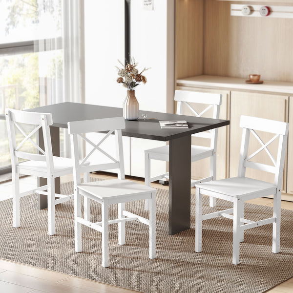 Set of 4 white wooden dining chairs with cross backs