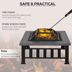 Foyer au bois carré 34" en acier portable avec pare-étincelles, noir