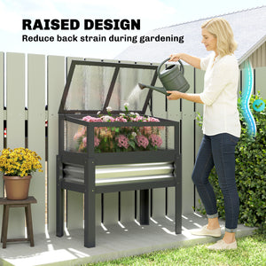 Jardinière surélevée avec dessus de serre relevable, bac à plantes surélevé en bois avec pieds et doublure, gris