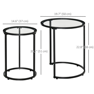Lot de 2 tables d'appoints ronde avec plateau en verre trempé, noir