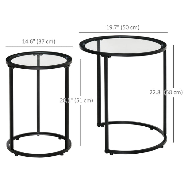 Lot de 2 tables d'appoints ronde avec plateau en verre trempé, noir