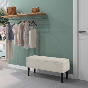 Banc de rangement moderne avec revêtement en laine d'agneau, blanc crème