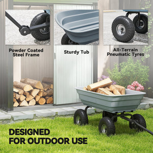 Steel Garden Cart with Handle and 10" Pneumatic Tires, Utility Wagon Cart for Garden Patio Lawn, 551lbs Capacity, Gray